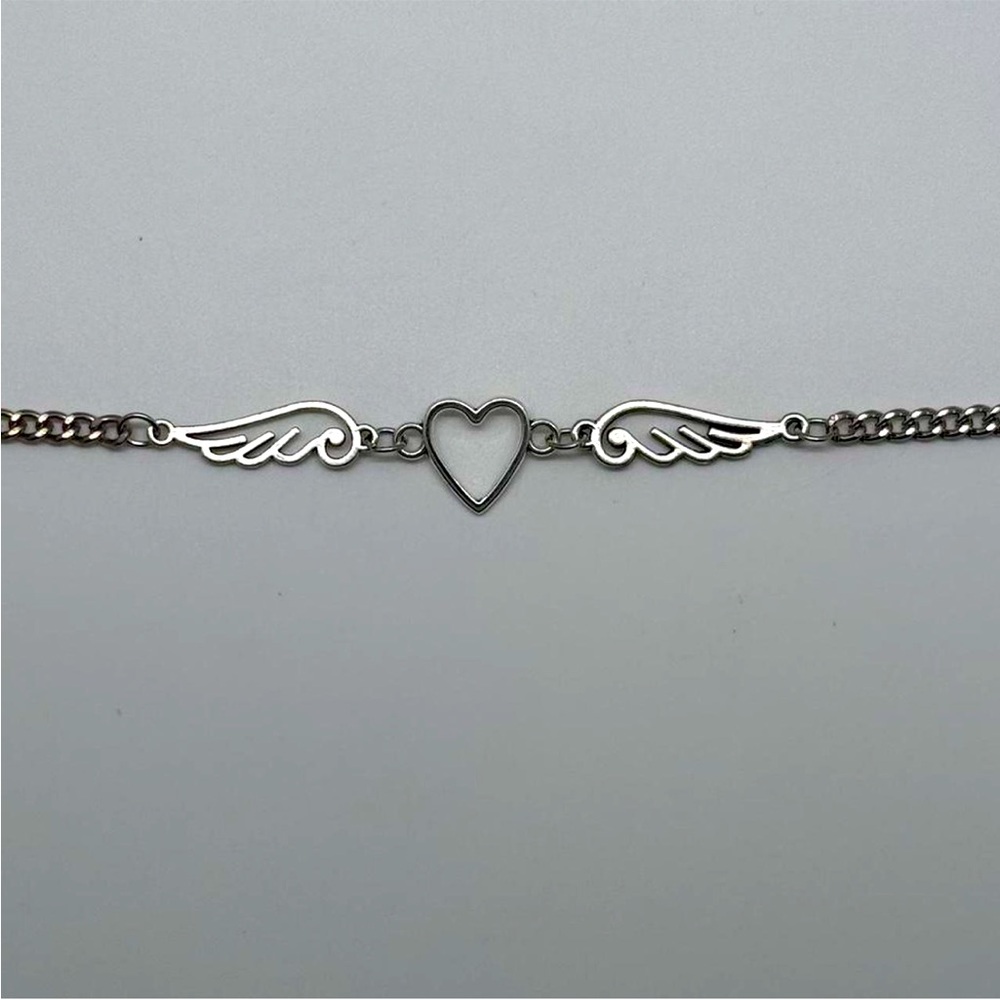 Silver Heart Choker Necklace w Angel Wings